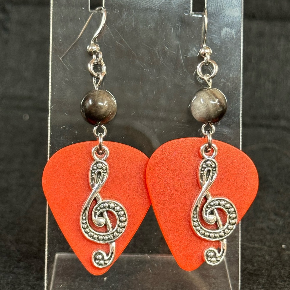 Elegant Red Guitar Pick Earrings